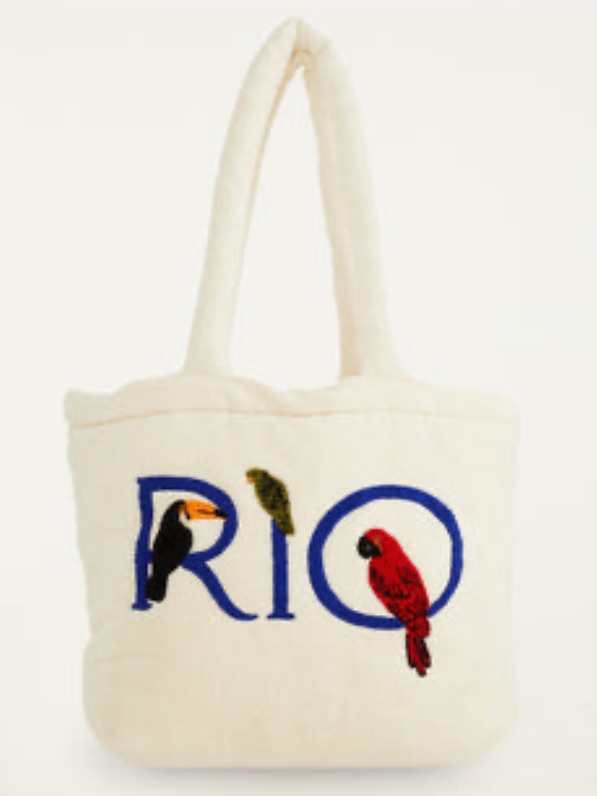 New Farm Rio Off-White Embroidered Rio Tote Bag Toucan Bird Size 19" X 15" X 6"